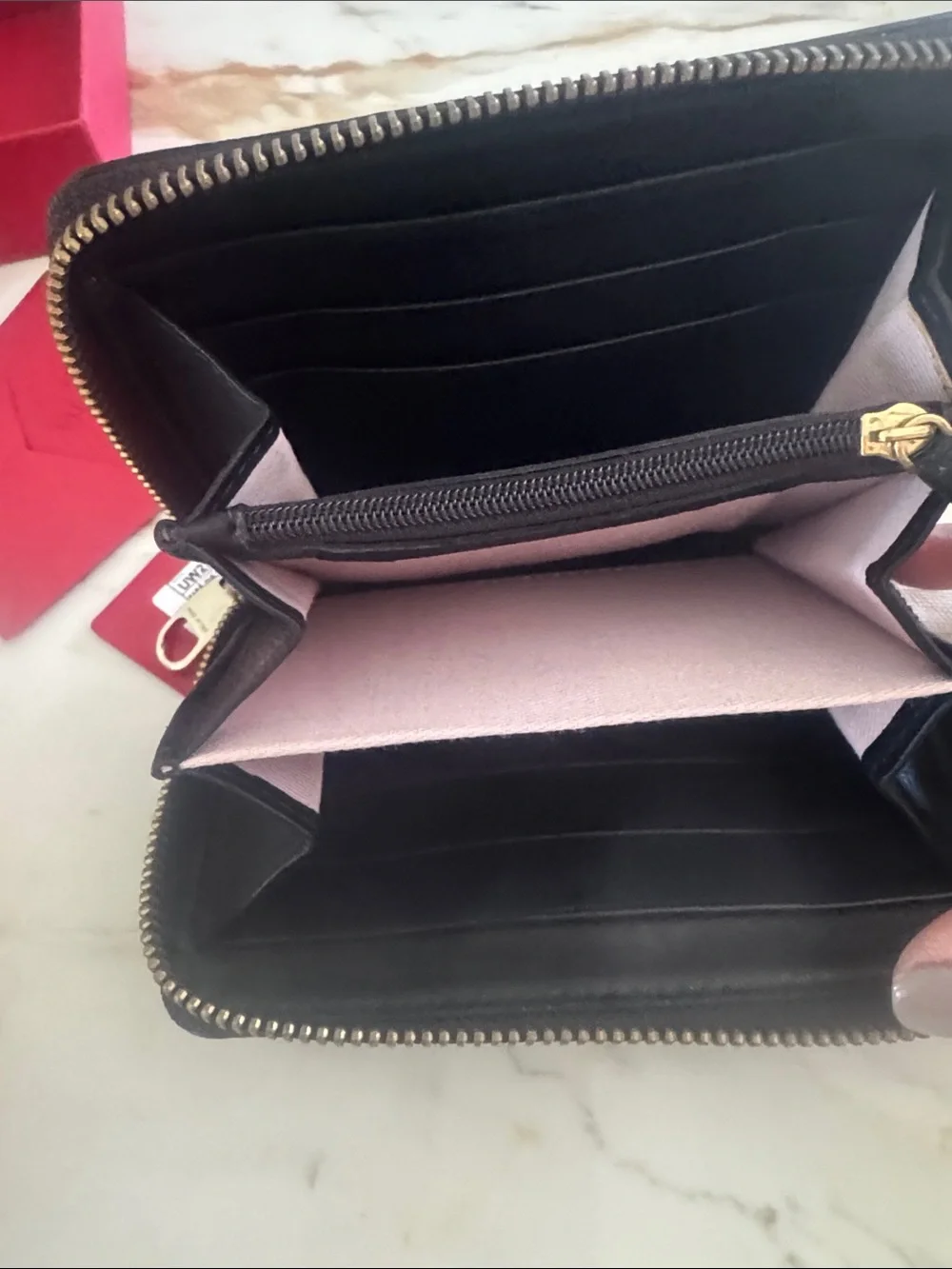Valentino Black Leather Bow Zip wallet new